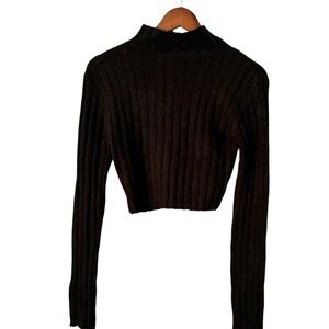 🔹5/$25🔹COTTON CANDY LA Black Cropped Mock Neck Ribbed Fuzzy Sweater Size Small